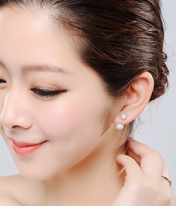 韩国饰品 香巴拉满钻明星同款双珠耳钉 简约时尚耳饰