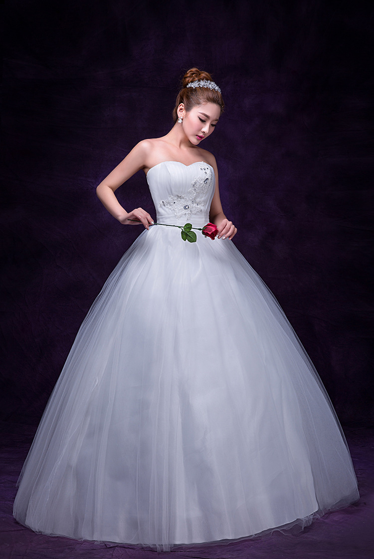 2015新款影楼白纱新娘结婚齐地收腰抹胸显瘦优雅婚纱礼服 - 中国服装