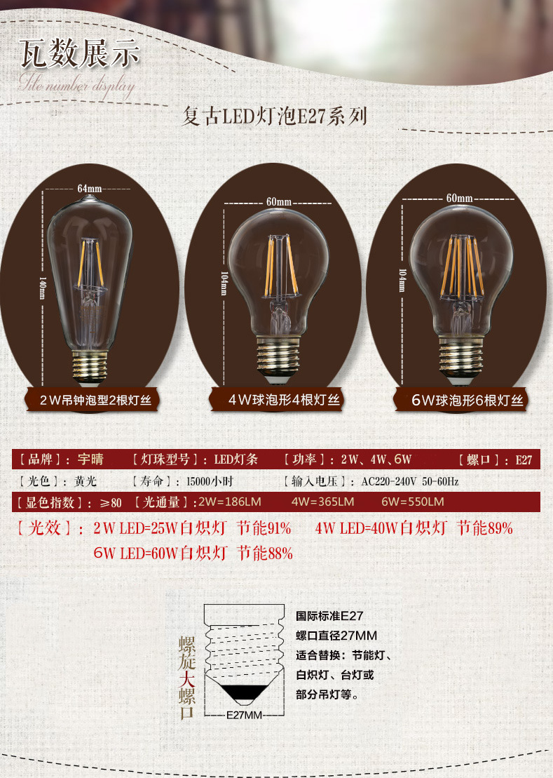 led钨丝灯灯丝灯爱迪生灯泡复古异形g95/g125/g80大量现货外贸