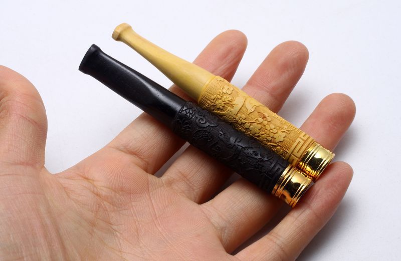 批发天然名木高档烟嘴 精美实木浮雕雕阴雕烫金双重过滤循环烟嘴