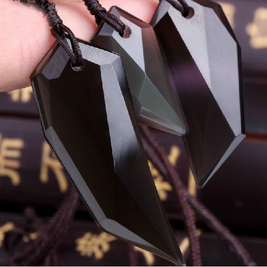 正品 开光护身狼牙天然冰彩黑曜石吊坠情侣款 辟邪转运情侣款批发