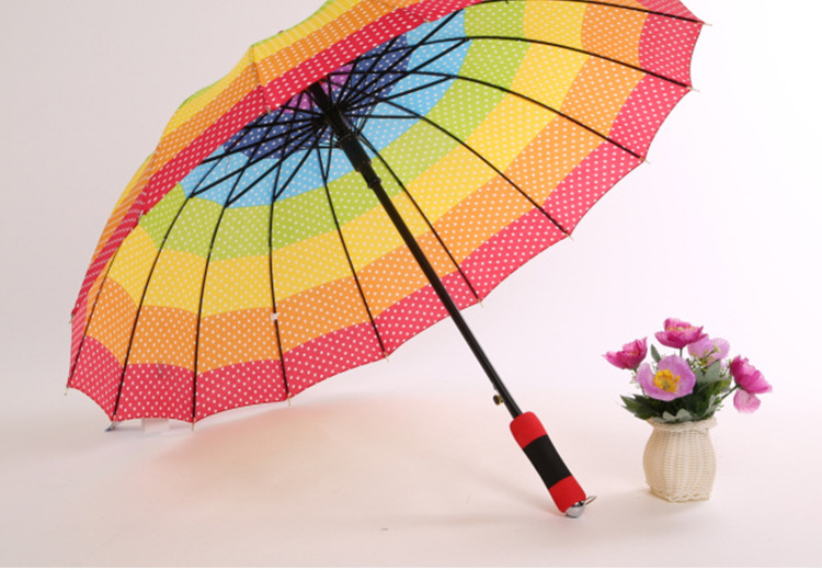 爆款圆点彩虹伞16骨超强防风晴雨伞商场促销礼品伞可定制