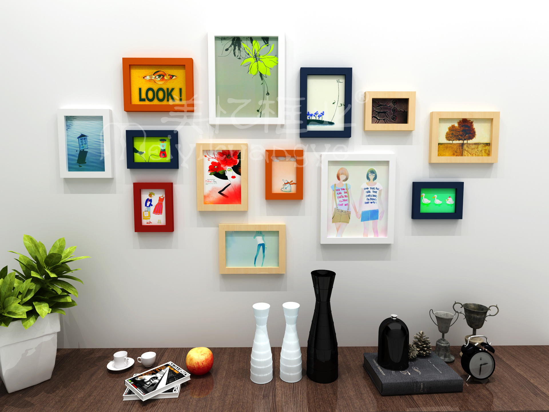 小清新彩色实木照片墙 卧室主推 餐厅相框