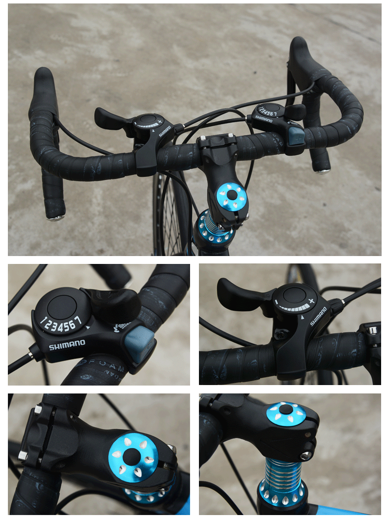 公路车竞速着21速 车架: 高碳钢弧形车架 车把: ed碳钢磨砂车把 指拨