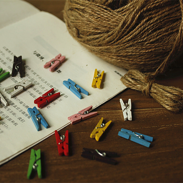 5cm 彩色/原木色木夹子 diy迷你相片小木夹100个一包