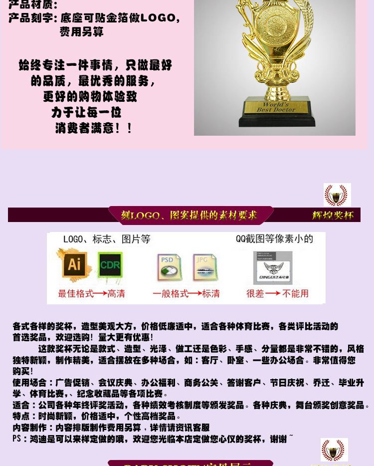 优质HH8003徽牌 塑料奖杯 比赛奖杯 奥斯卡奖杯 可做LOGO详情2