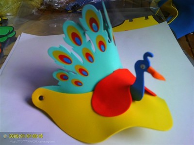 eva太阳帽儿童帽广告帽卡通帽 动物立体头饰 eva动物帽子 孔雀