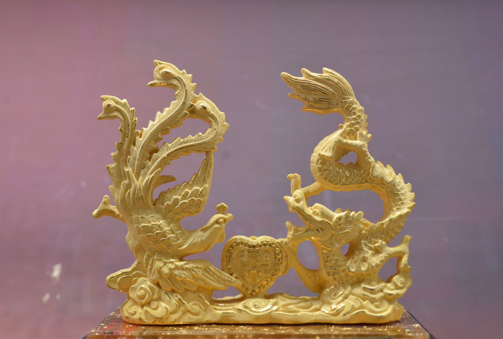 龙凤呈祥婚庆摆件绒沙金工艺品双喜临门喜结良缘结婚纪念品摆饰品