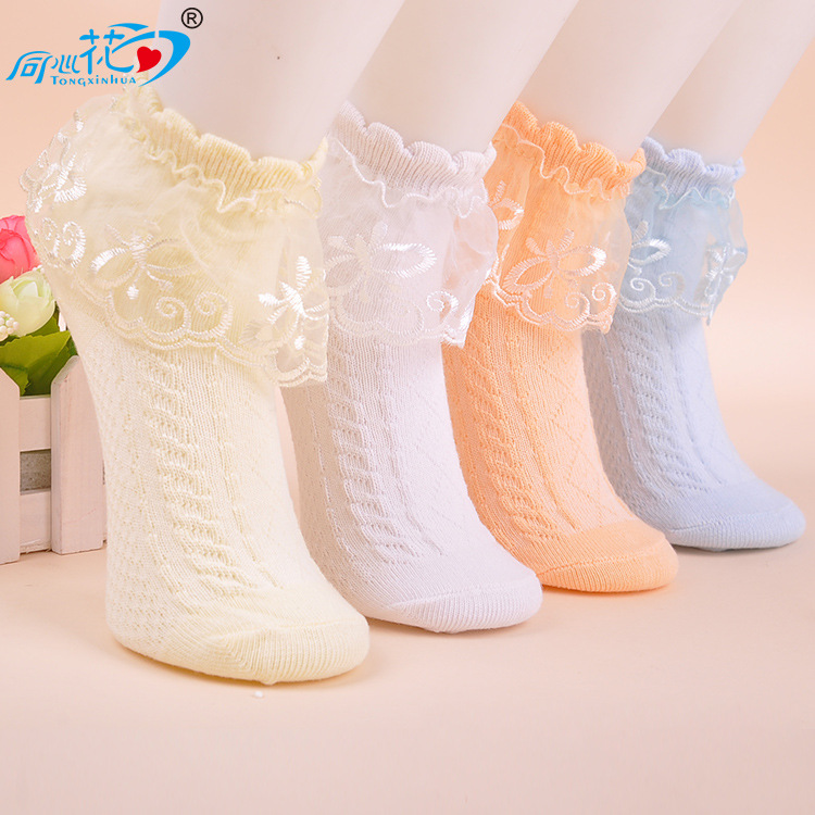 儿童花边袜子婴儿宝宝袜 蝴蝶公主蕾丝花边袜子 透气网眼女童袜