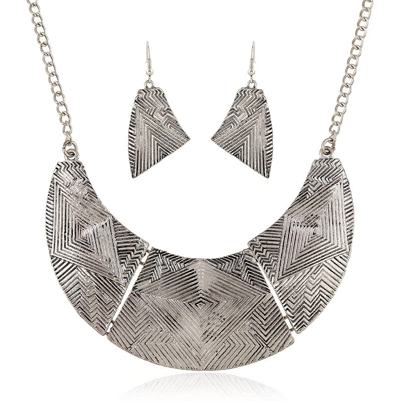 欧美复古新款项链 夸张金属花纹质感短款项链套装 外贸时尚饰品