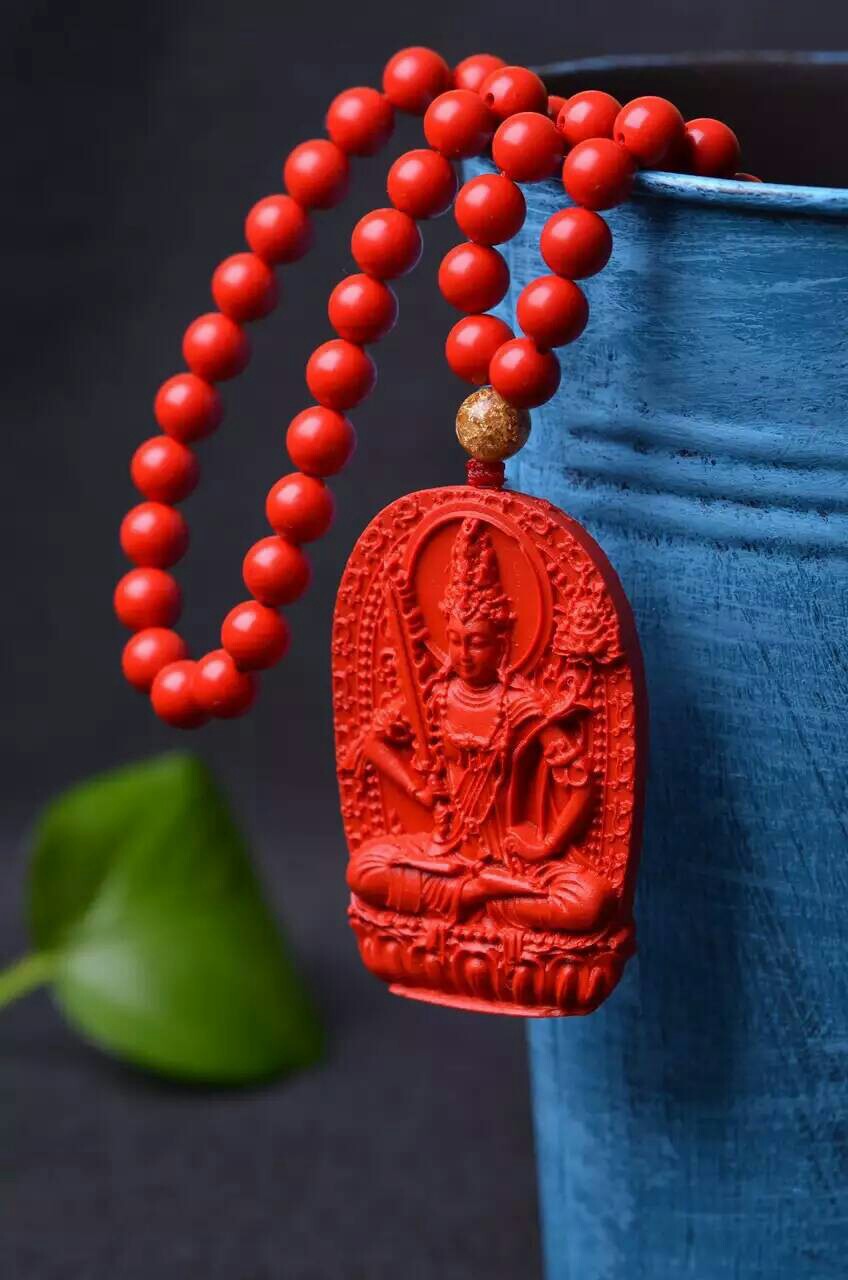 克灵斯通 天然朱砂八大守护虚空藏菩萨毛衣链吊坠 生肖牛虎守护神