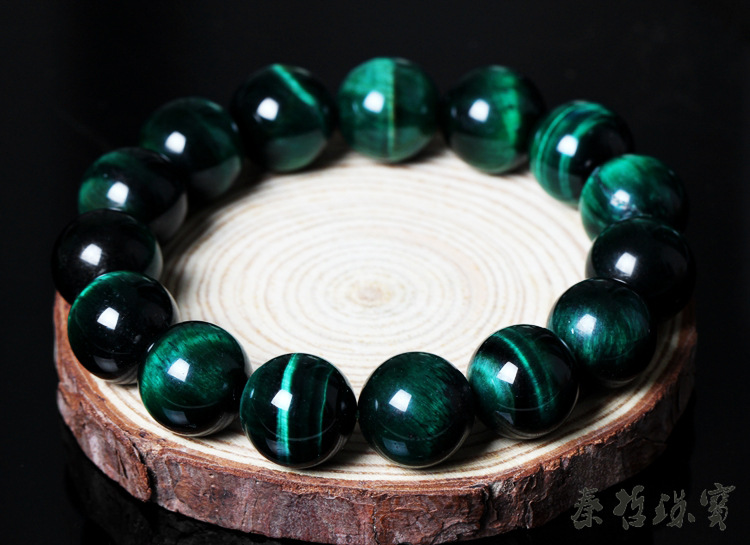 批发5a级天然绿虎眼石手链虎睛石手链颜色出众颗颗虎眼男女式手串