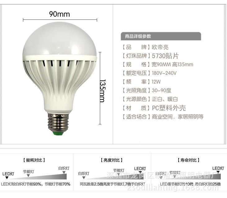 led高亮球泡灯3w5w螺口e27单灯led灯泡灯泡超亮smd2835光源节能灯