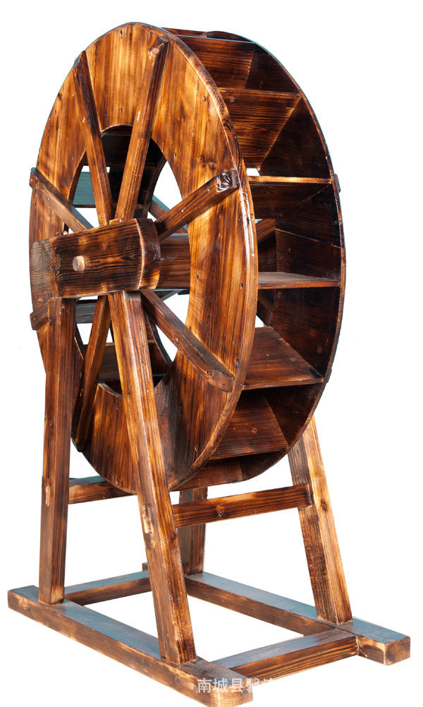 厂家批发 精美碳化喷漆杉木水车摆饰 防腐木田园木质工艺品水车