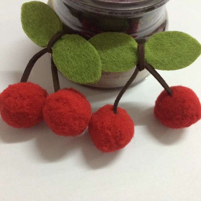 不织布毛绒球樱桃 发饰发夹配件 diy手工饰品材料批发