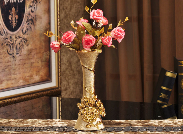 景德镇陶瓷电镀喷砂金花瓶家居室内装饰装修摆件时尚创意工艺品