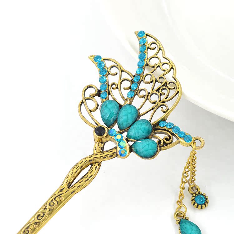 民族风发饰仿古发簪发钗合金电镀蝴蝶花爆款一件代发饰品厂家批发