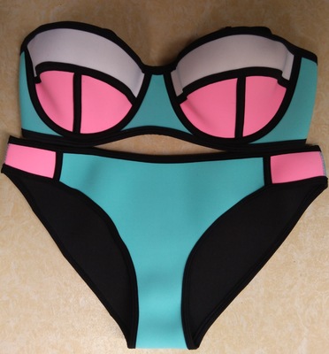 2016新款neoprene女士比基尼 潜水面料撞色泳装 分体聚拢钢圈泳衣