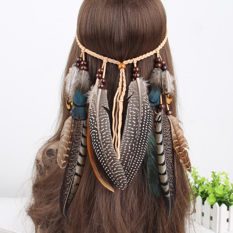 f65 original hippie style headband bohemian feather hair accessories ethnic hair band