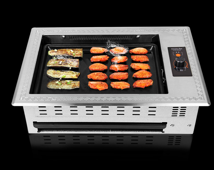 韩式镶嵌式红外线电烧烤炉自助纸上烤肉机自助烧烤店设备下排烟