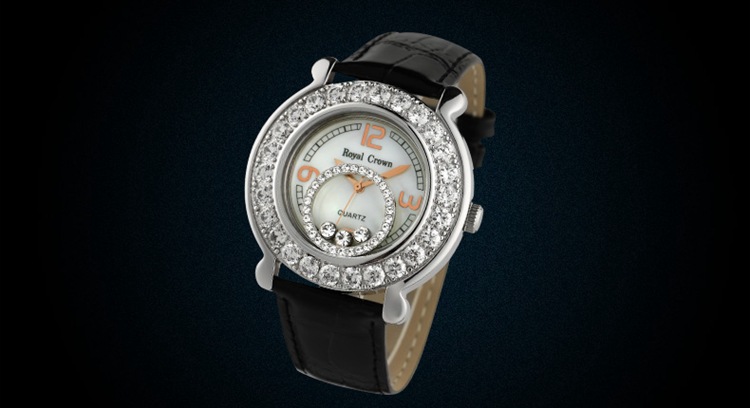 意大利royal crown萝亚克朗皮带手表复古水钻表休闲镶钻女表3773