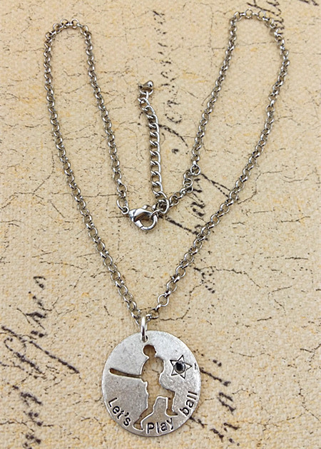 欧美流行款 项链 铜链条 吊坠刻字 let`s play ball 镂空雕刻