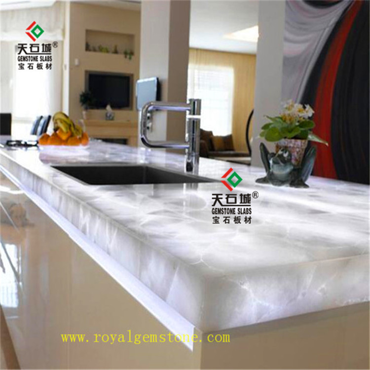 天然白水晶厨房橱柜岛台玛瑙石板材透光砖佛山厂家