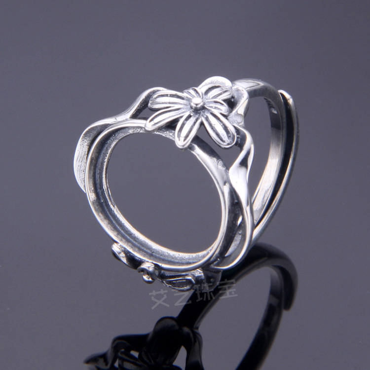 批发925银戒托 泰银复古蛋形戒指空托 diy松石空拖12*16