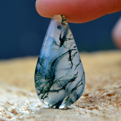 天然水草玛瑙水滴形心形吊坠挂坠天丝玛瑙挂件项链坠