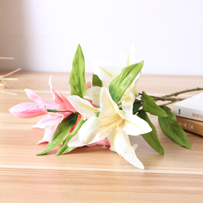 韩式甜心小百合绢花假花 仿真pu香水百合花高枝花假花绢花