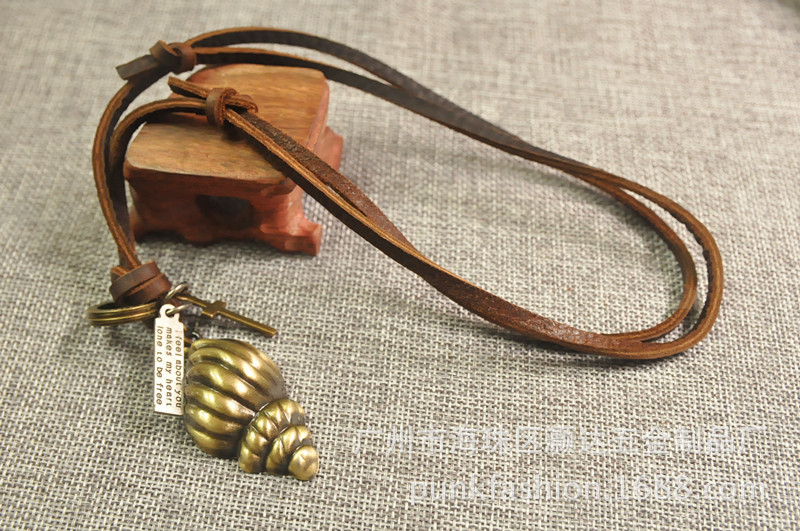 饰品批发真皮复古项链文艺森女长款毛衣链个性头层牛皮项链