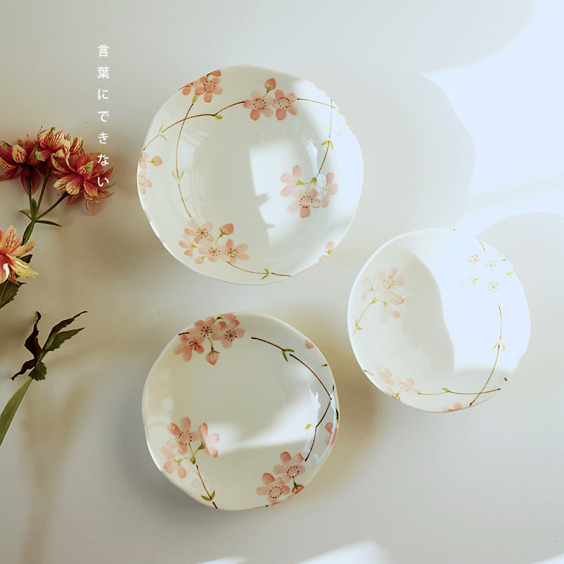 日本进口釉下彩陶瓷花卉花碟子 点心碟 干果碟 蛋糕盘 小菜碟 盘