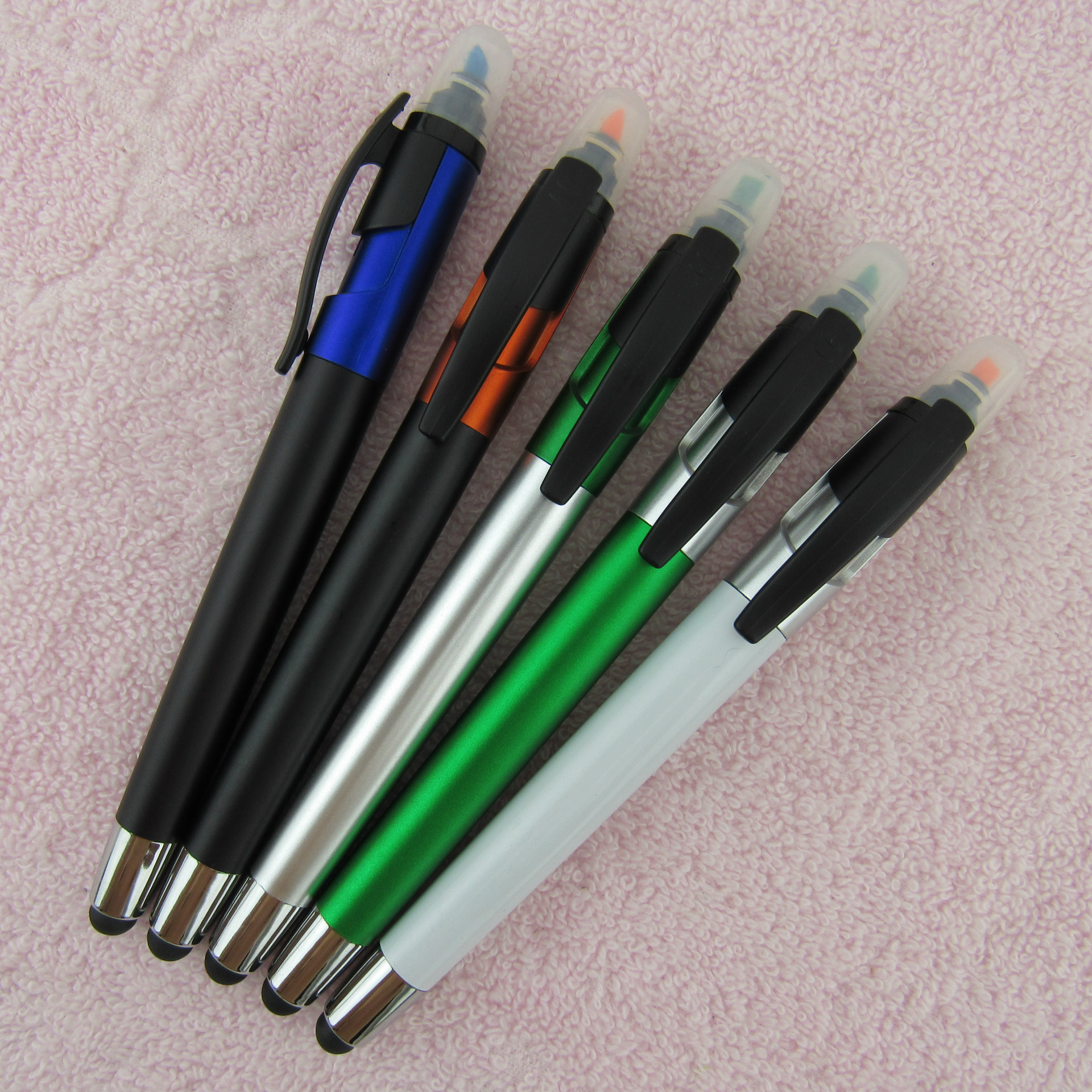 厂家批发6055a多功能两头笔 触控圆珠笔 广告荧光笔 高档礼品笔