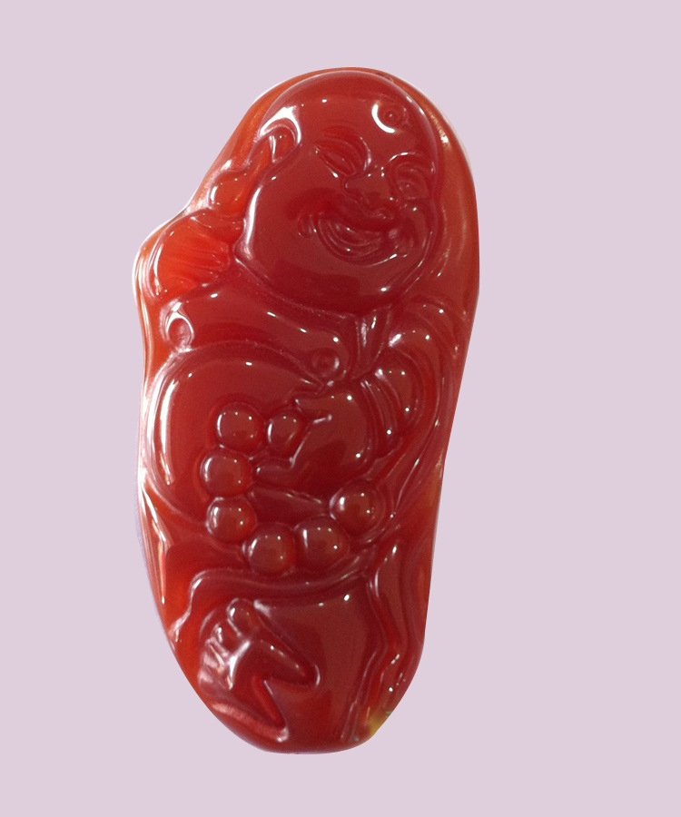 天然巴西红玛瑙玉佛吊坠 招财辟邪保平安弥勒佛玉髓吊坠批发