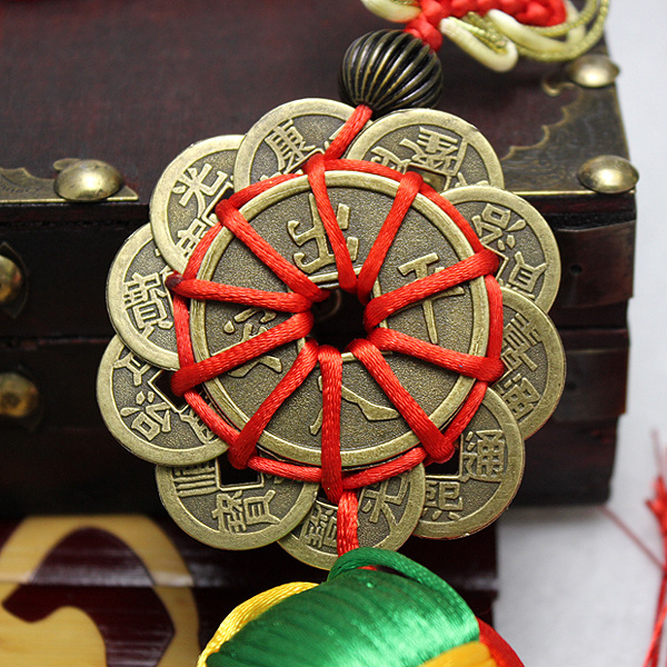 铜钱古币挂件 大梅花铜钱加绣球汽车挂件 家居饰品挂饰