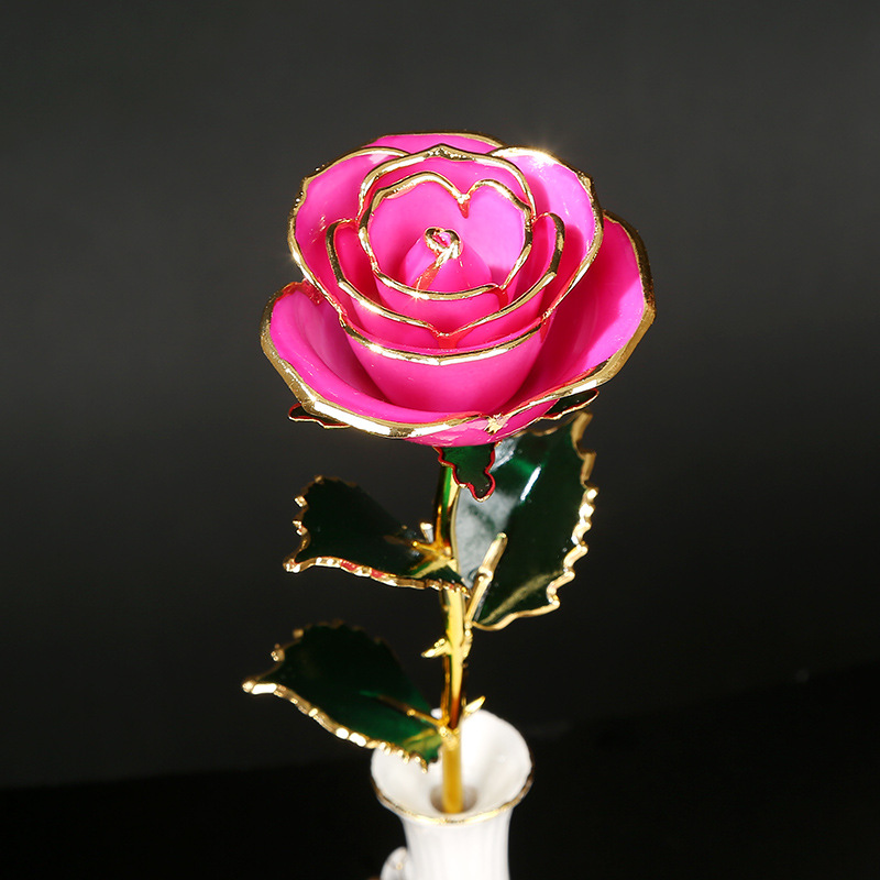 厂家直销 烤漆金玫瑰 电镀24k玫瑰花 金箔玫瑰花礼品