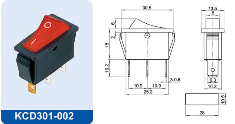 船型开关kcd3船型翘板开关带灯三档船型电热锅开关带