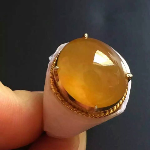 翡翠玉冰种 黄翡通透起光蛋面戒面戒指