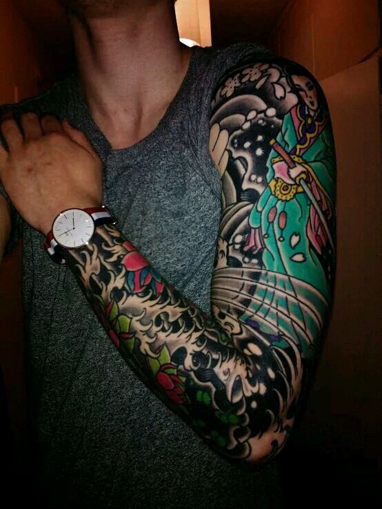 厂家直销 全臂纹身贴 满臂大图纹身 鲤鱼花臂纹身贴纸 批发 mb-02