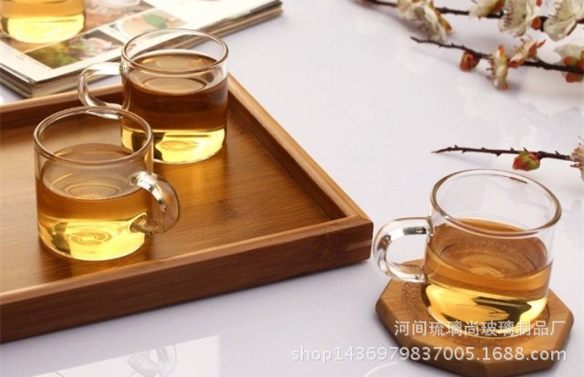 耐热玻璃花茶杯 透明玻璃水杯带把 小茶杯 单层品茗杯