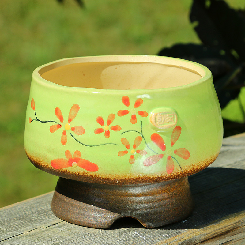 韩国新款陶瓷花盆 纯手工创意多肉花盆 圆形简约植物花盆