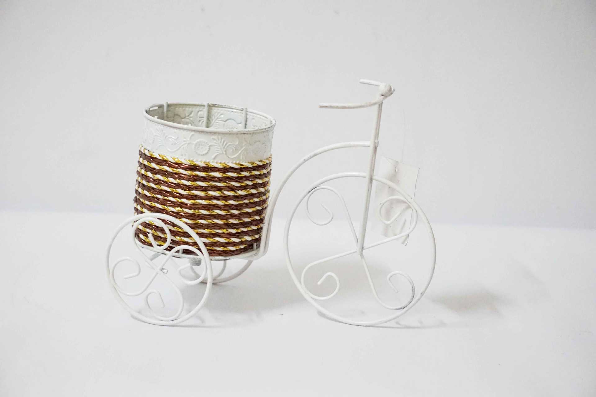 华青欧式花瓶 铁艺花篮三轮车桌面摆件工艺品 手工编织假花插.