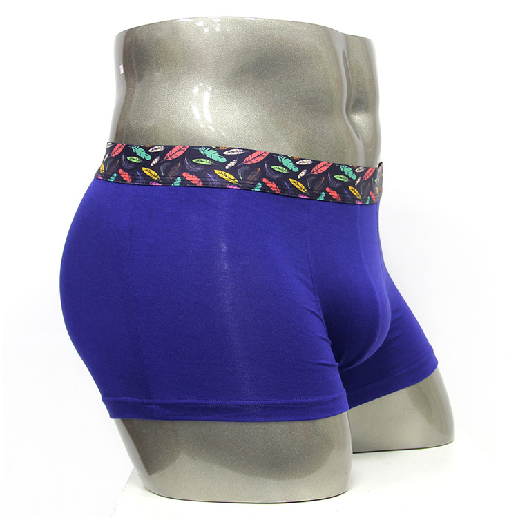 厂家直供男士平角内裤 奔放七彩羽毛明根内裤 男士u凸平角裤 混批