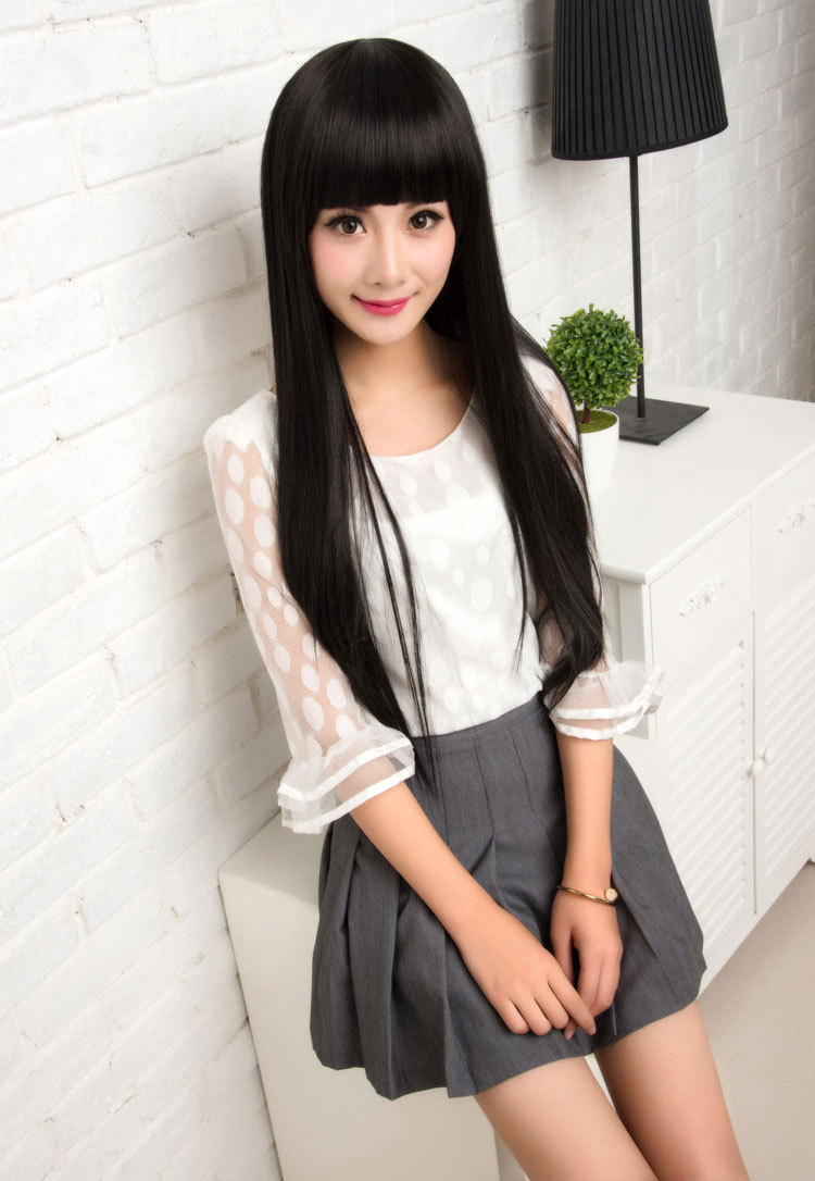 假发女长直发 齐刘海假发女整顶中长发假发套 jiafa 甜美修脸逼真