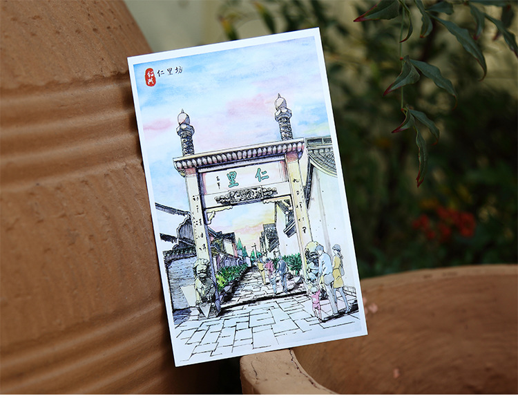书境文创 手绘绍兴明信片 江南古镇水乡 原创创意旅游纪念品礼品