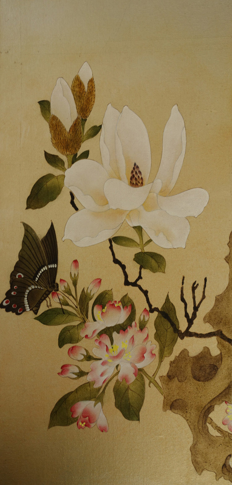 定制金箔工笔花鸟小品画 客厅装饰画纯手工金箔 工艺画油画批.