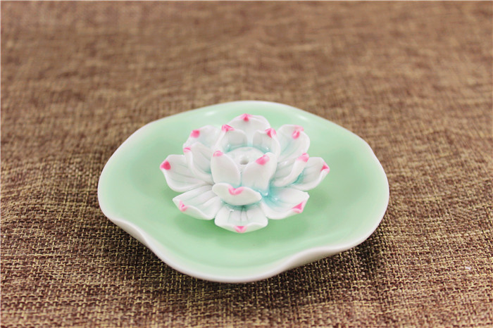 景德镇陶瓷香炉手工捏花 手工陶瓷莲花盘线香 香插 陶瓷工艺品