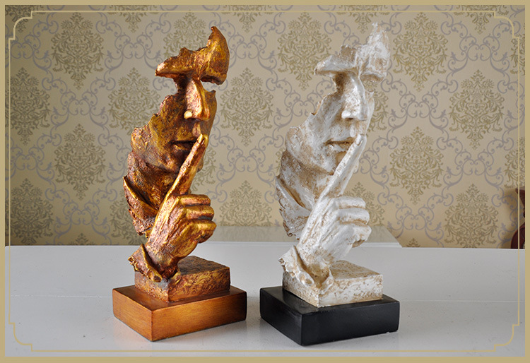 现代做旧效果 抽象禁声手势人像摆件 树脂工艺品装饰品 商务办公