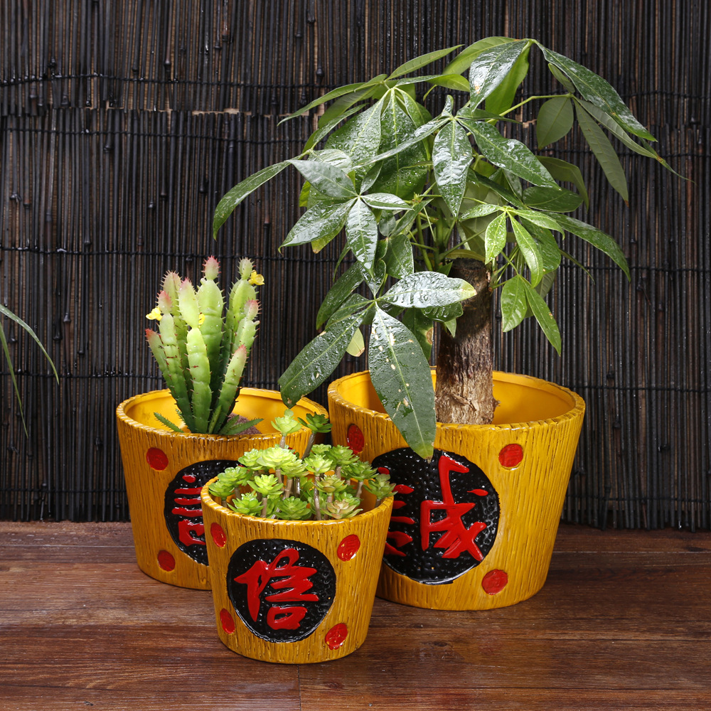 办公桌花盆摆件 高档复古 圆形套三花盆 诚信 大中小套三花盆5118