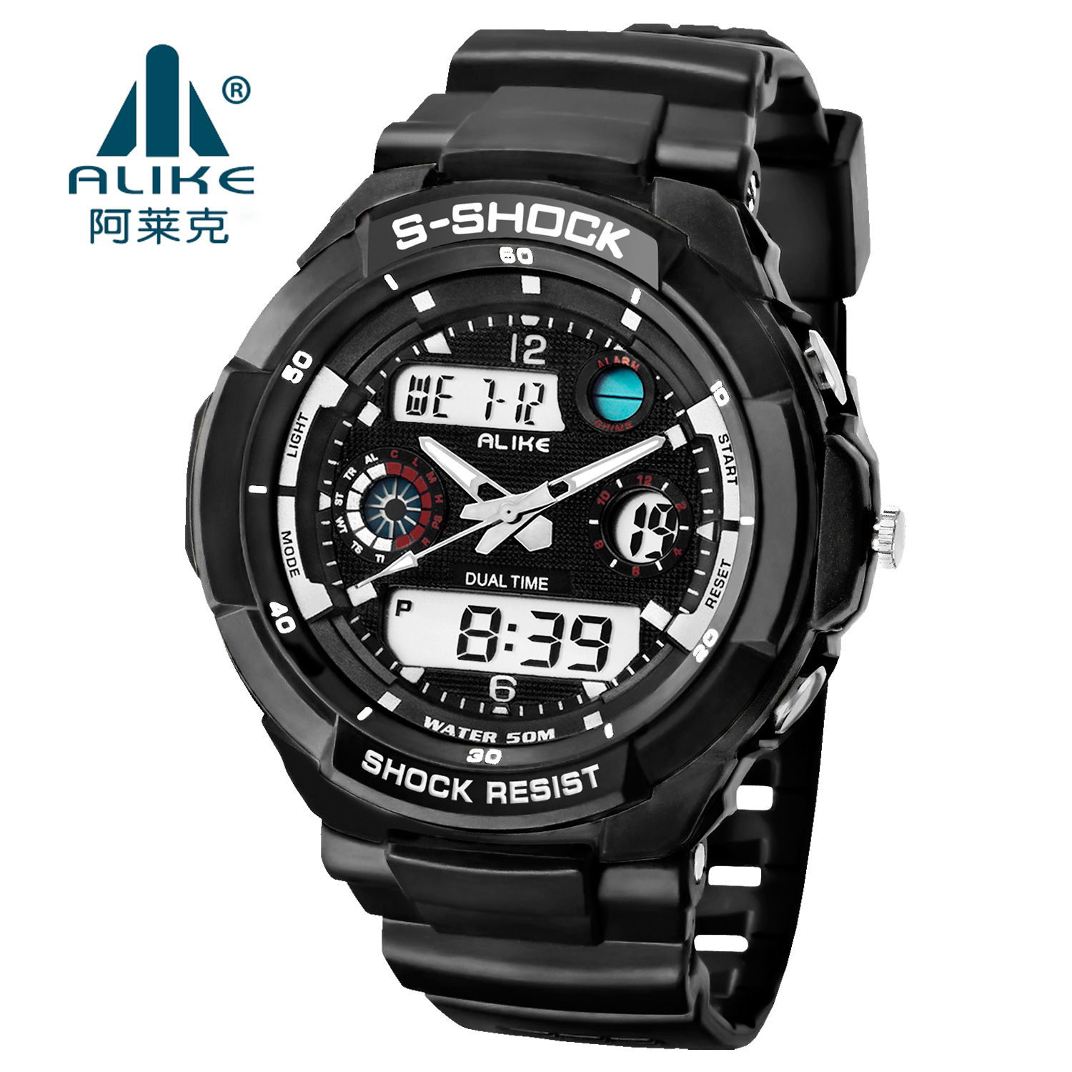 手表alike阿莱克男士户外运动防水led夜光电子手表男款多功能腕表